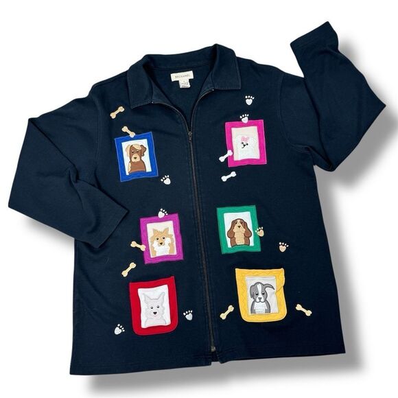 Bechamel Dog Lover Embroidered Patches Full Zip Cardigan Jacket Blue Large - Picture 11 of 11